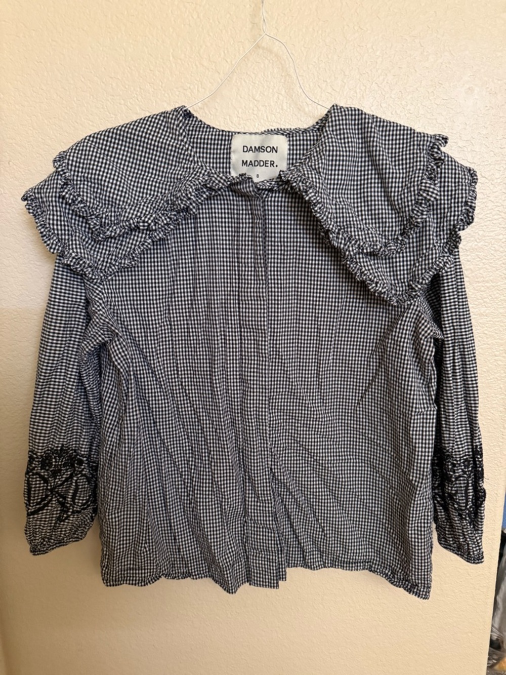 Damson Madder Black & White Gingham Ruffle Collar Blouse - Picture 4 of 8